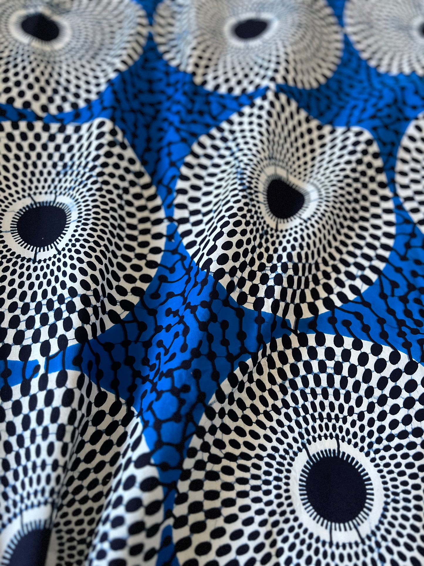 【受注生産】ブルーサークル柄・ボリューム袖ワンピース