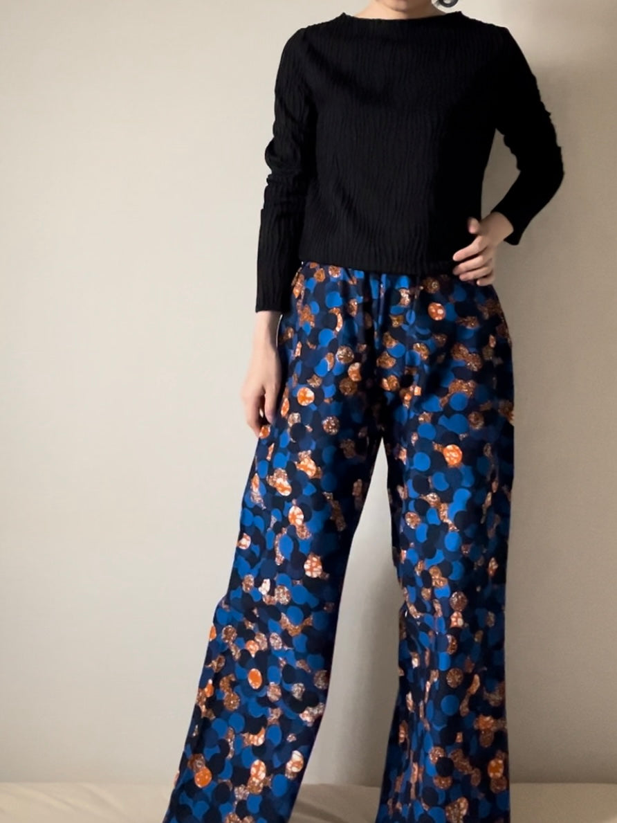 Straight pants (dot pattern/blue)