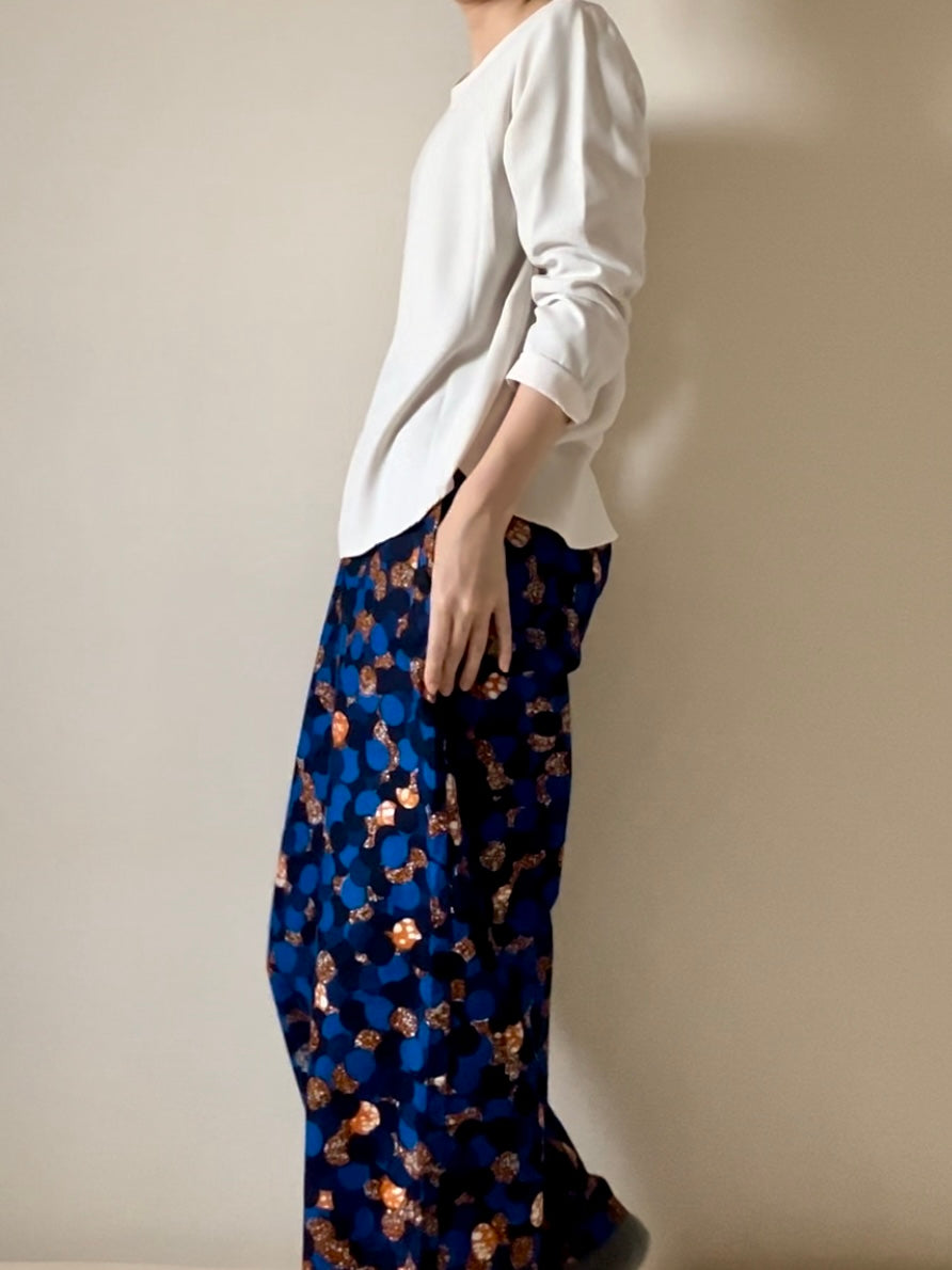 Straight pants (dot pattern/blue)