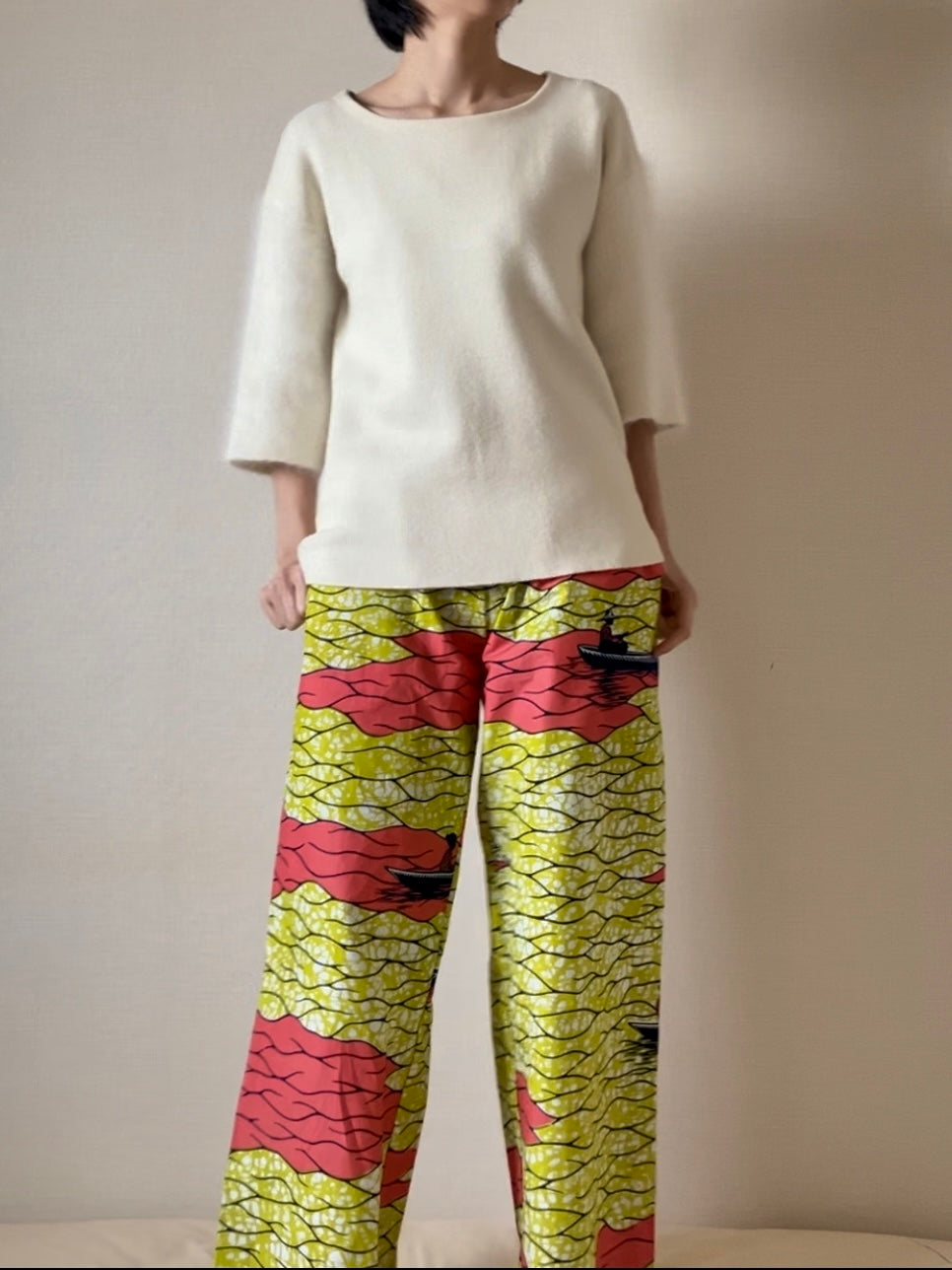 Straight pants (boat pattern/yellow)