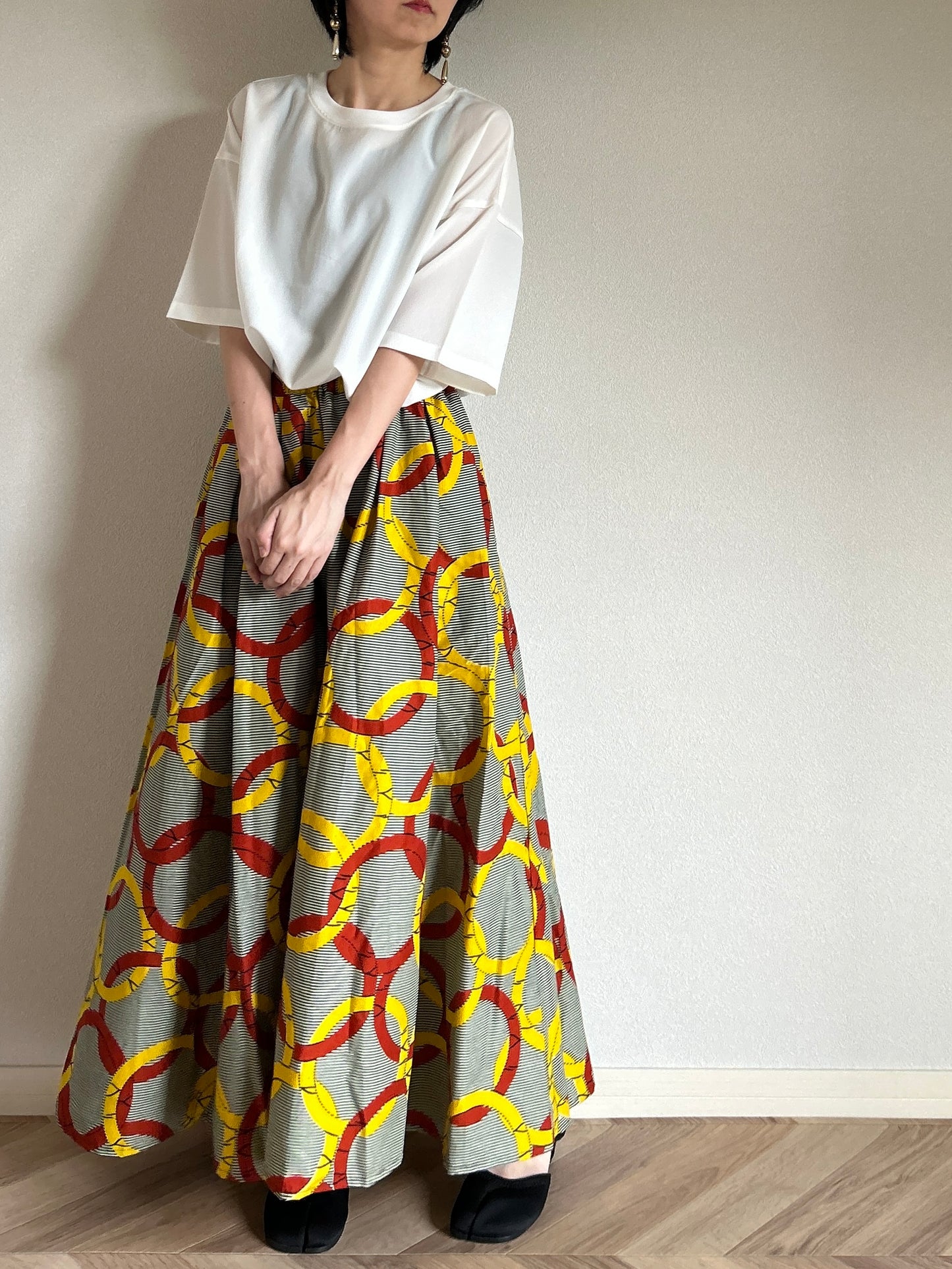 [Made to order] Voluminous long skirt (mariage pattern/light blue)