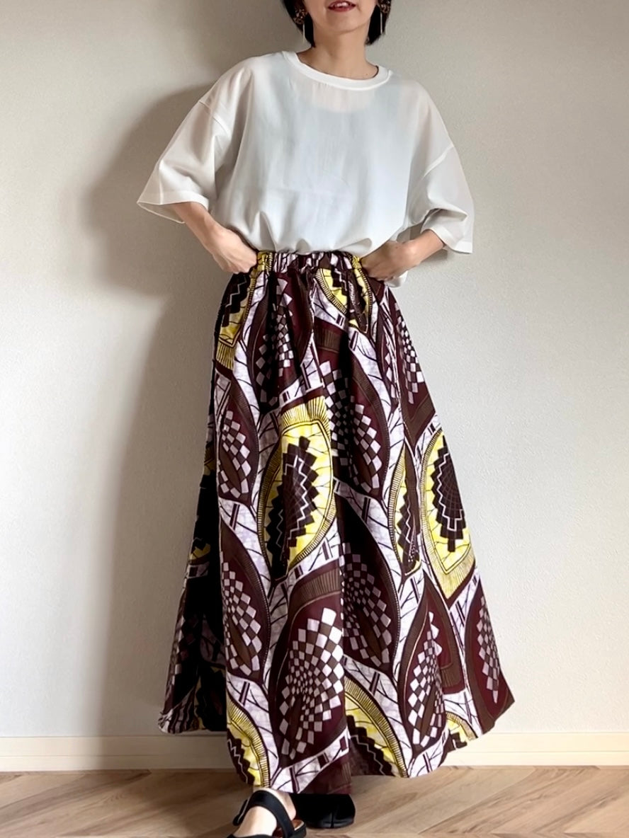 [Made to order] Voluminous long skirt (mariage pattern/light blue)