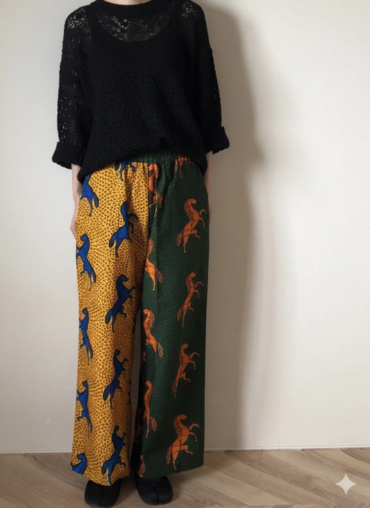 【受注生産】ツートンパンツ（ホース緑/黄)