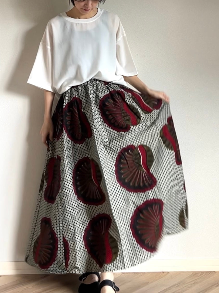[Made to order] Voluminous long skirt (mariage pattern/light blue)