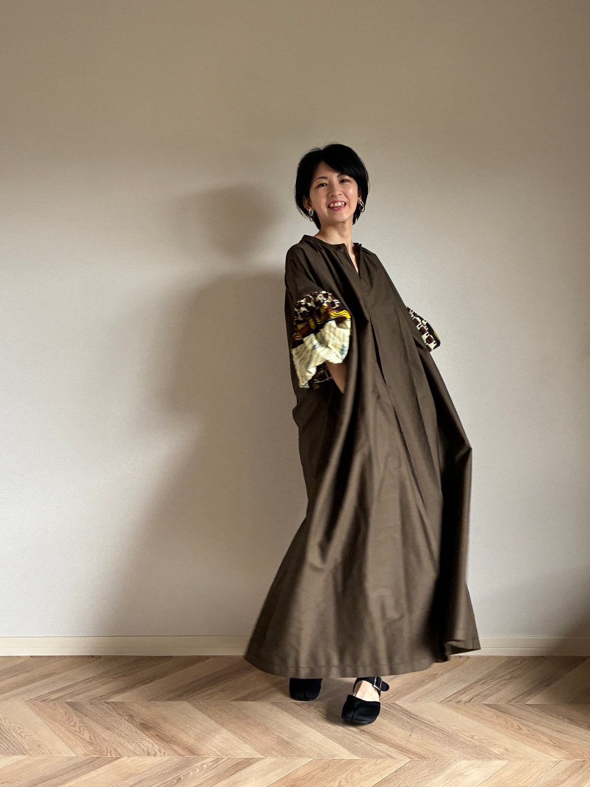 【受注】お袖の柄が選べるMy Dress/ﾎﾞﾘｭｰﾑ袖ﾜﾝﾋﾟｰｽ