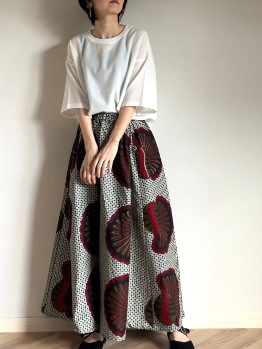 [Made to order] Voluminous long skirt (mariage pattern/light blue)