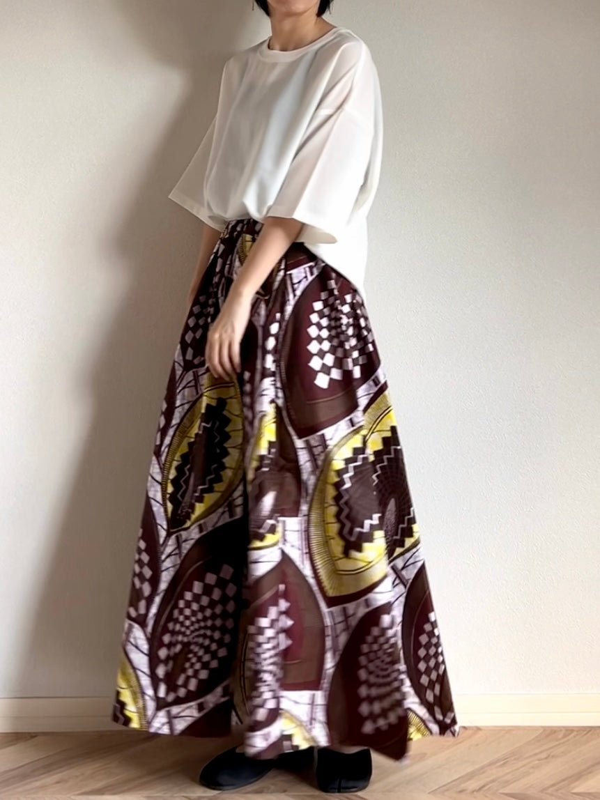 [Made to order] Voluminous long skirt (mariage pattern/light blue)