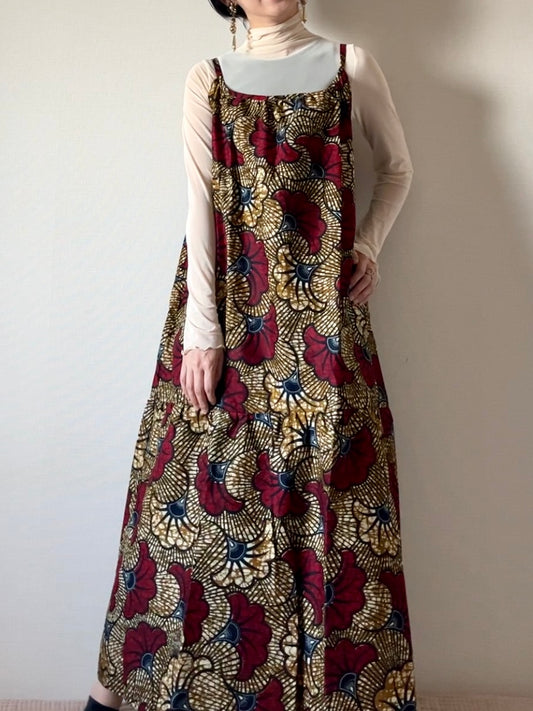 [Made to order] Batik cami dress (mariage pattern/red brown)