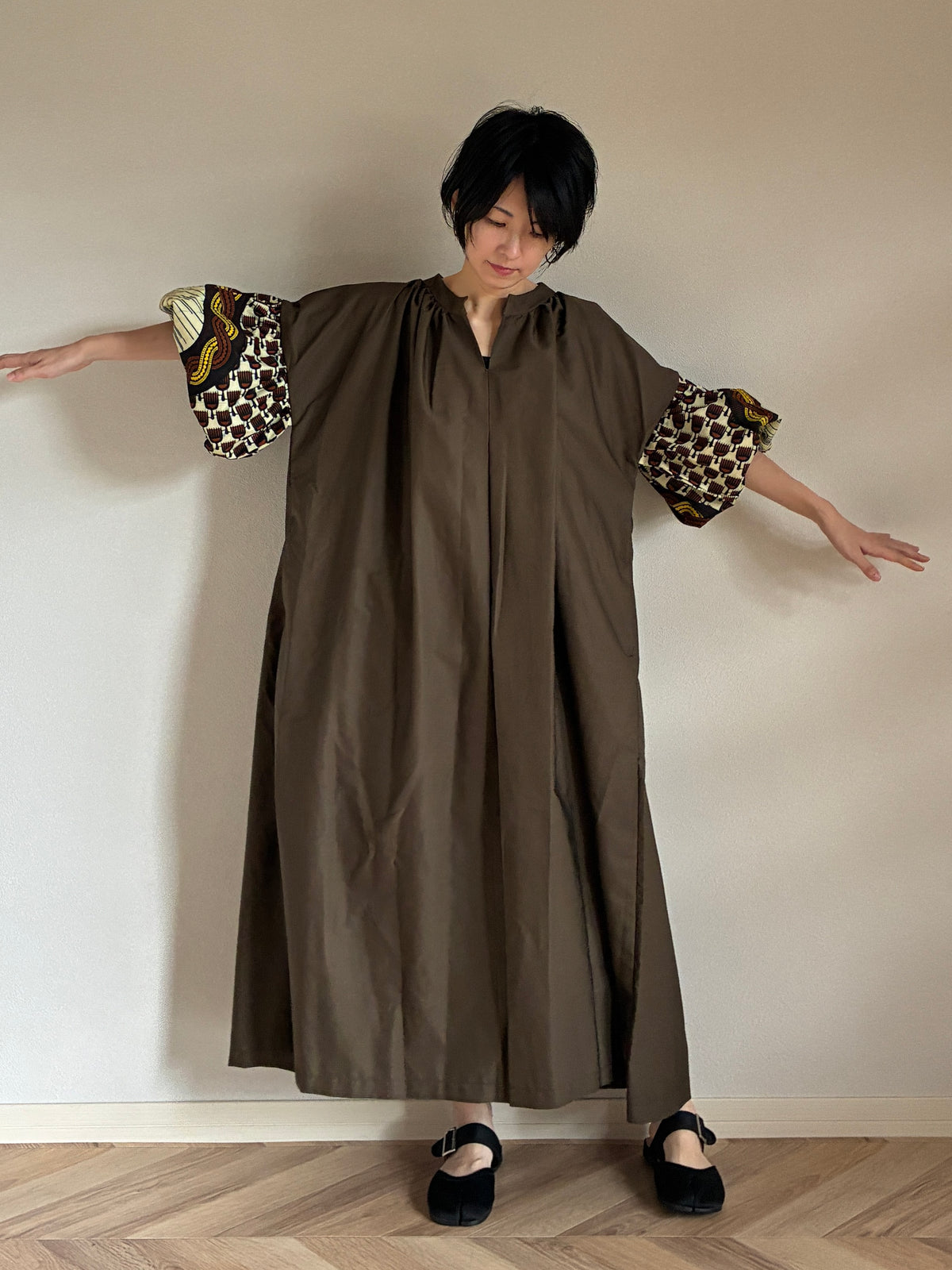 【受注】お袖の柄が選べるMy Dress/ﾎﾞﾘｭｰﾑ袖ﾜﾝﾋﾟｰｽ