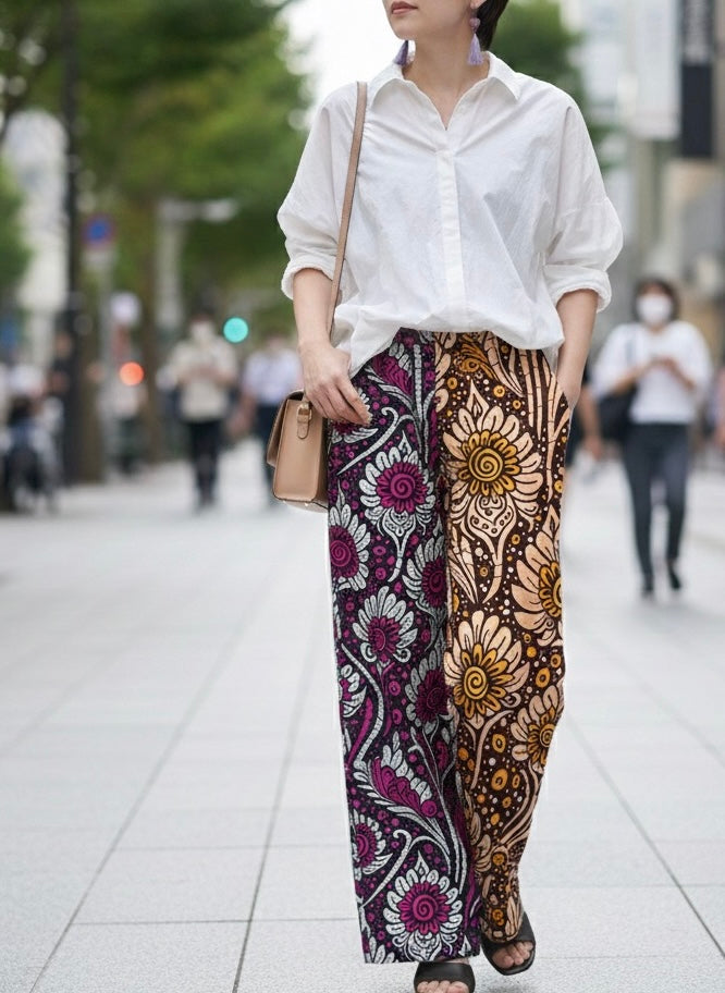 【受注生産】ツートンパンツ（めぐる花ピンク/ブラウン)