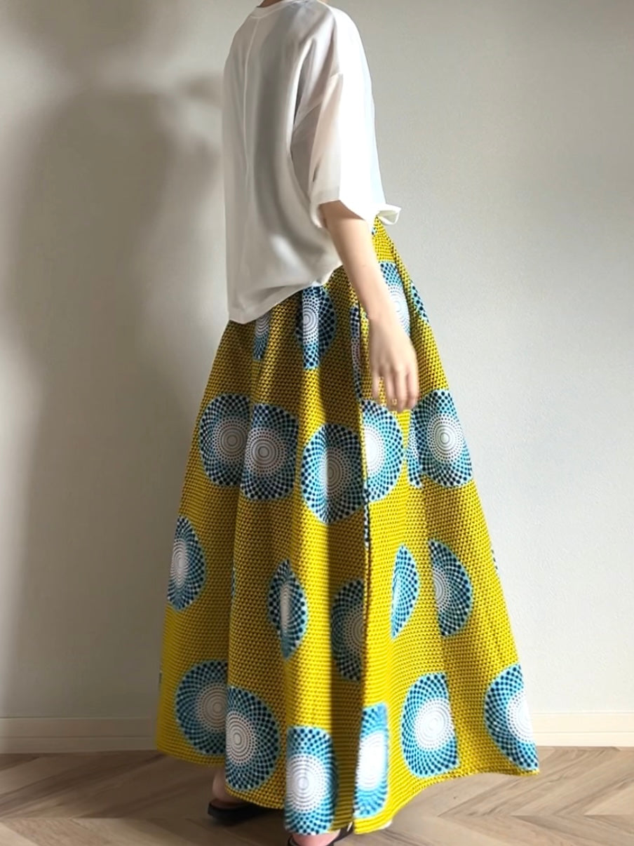 [Made to order] Voluminous long skirt (mariage pattern/light blue)