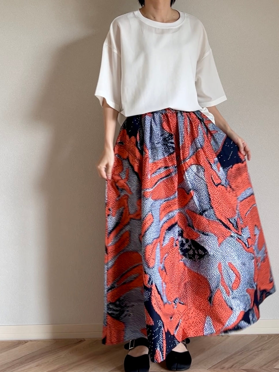 [Made to order] Voluminous long skirt (mariage pattern/light blue)
