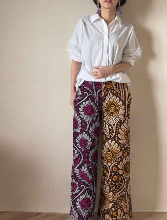 【受注】ツートンパンツ（めぐる花ピンク/ブラウン)