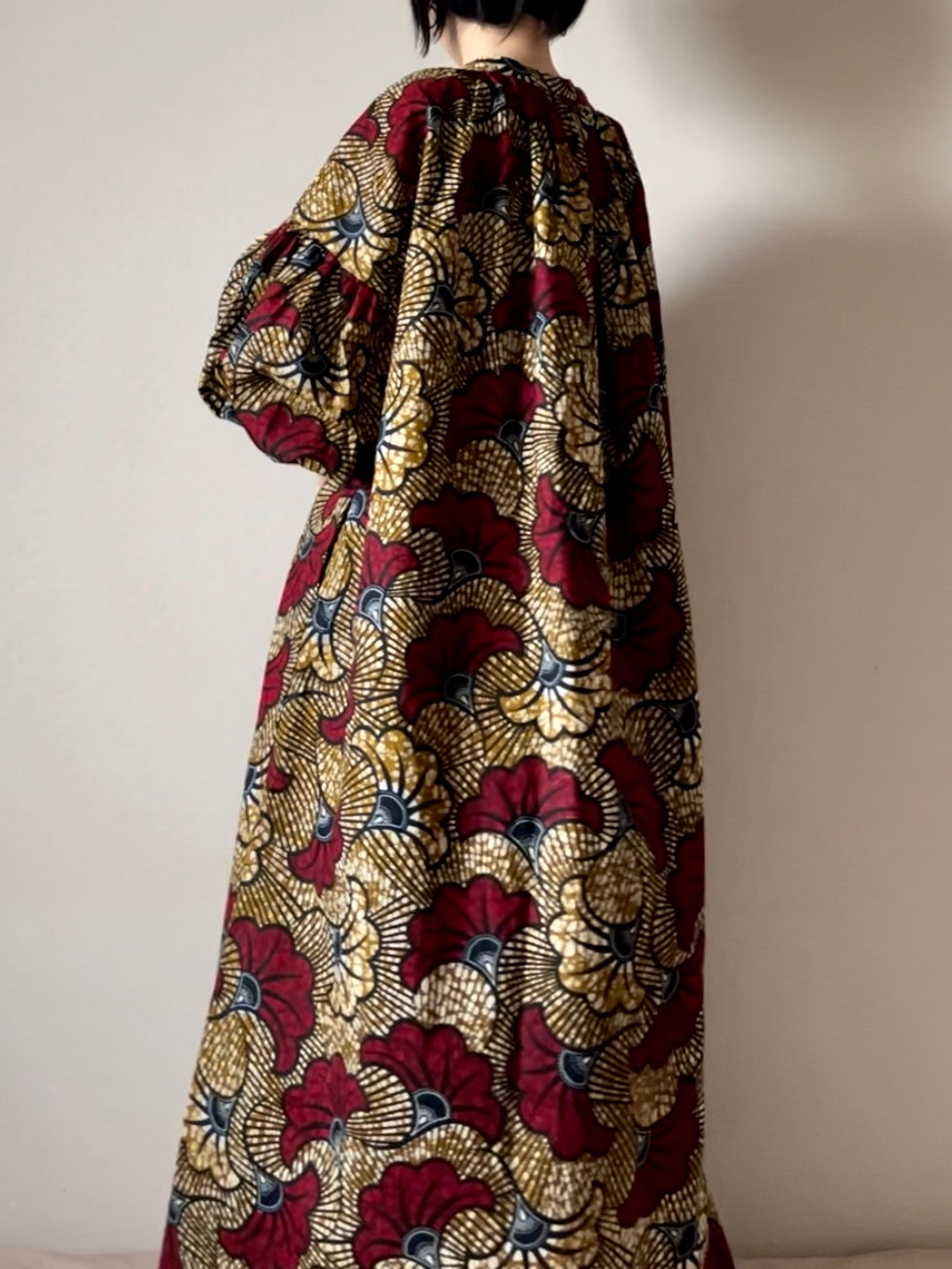 [Made to order] Volume sleeve dress (mariage pattern/red brown)