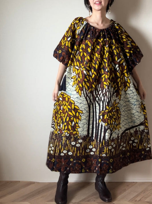 【受注】木漏れ日柄/キャンバスリボンワンピース