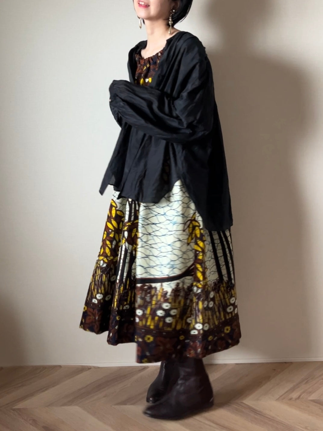 【受注】木漏れ日柄/キャンバスリボンワンピース