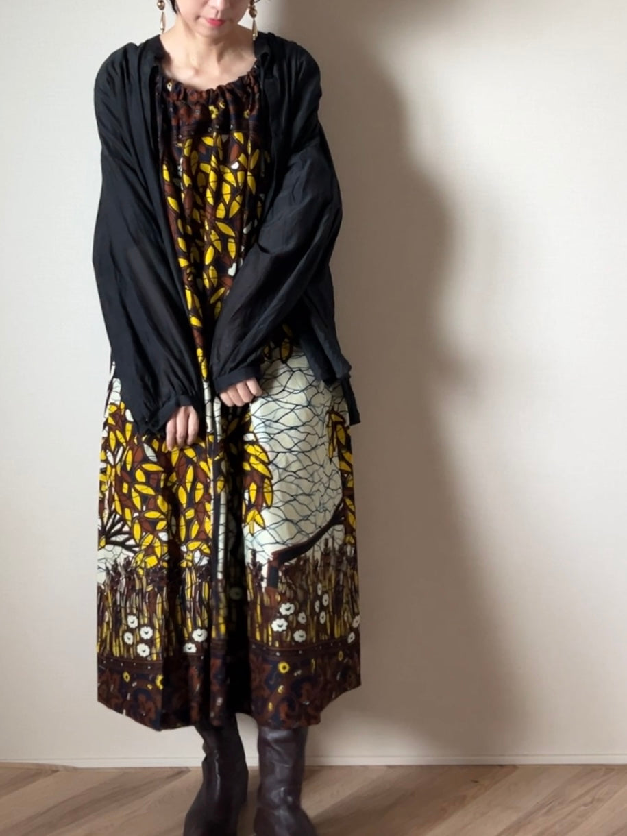 【受注】木漏れ日柄/キャンバスリボンワンピース