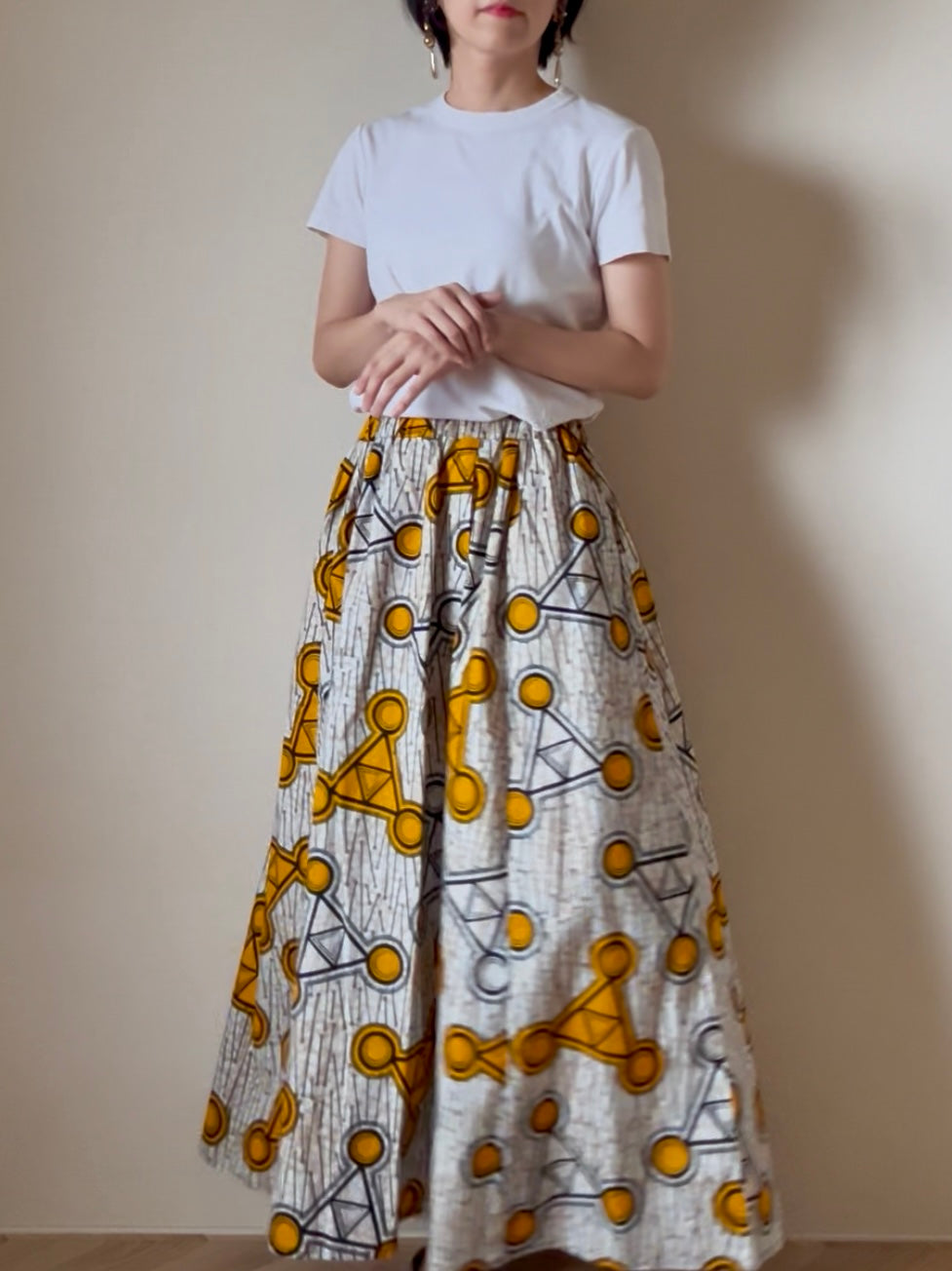 [Made to order] Voluminous long skirt (mariage pattern/light blue)