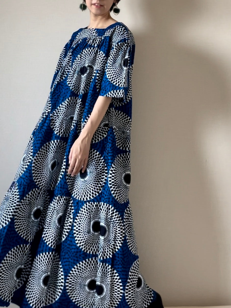 African batik dress (blue circle pattern)