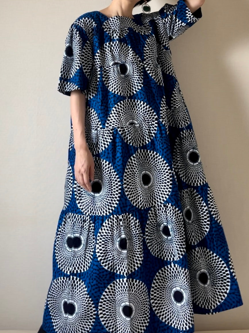 African batik dress (blue circle pattern)