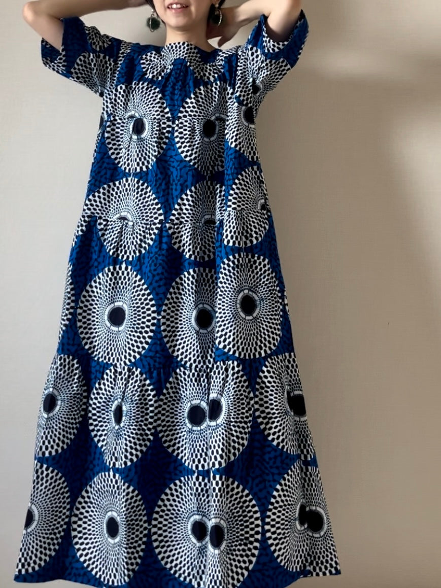 African batik dress (blue circle pattern)